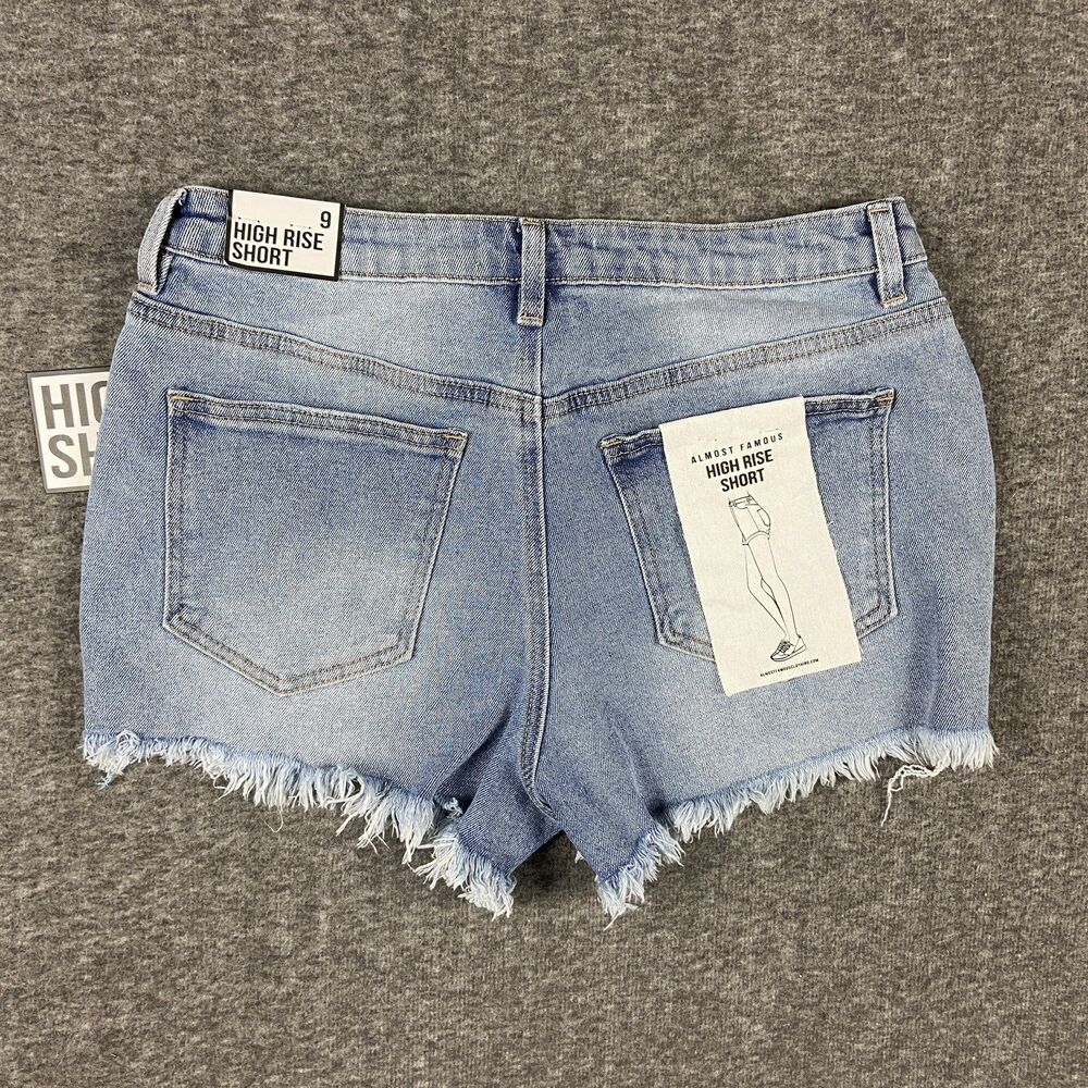 Almost Famous Cutoff Shorts Womens Juniors 9 High Rise Short Distressed Light - Picture 15 of 16